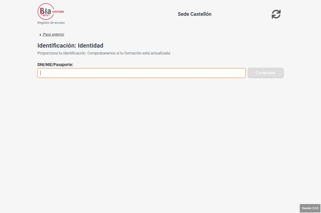 Access registration: visitor identification by ID card, NIE or passport
